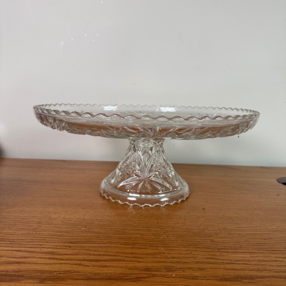 Vintage‎ Star of David Pressed Glass Cake Stand Pedestal Dessert Display Plate